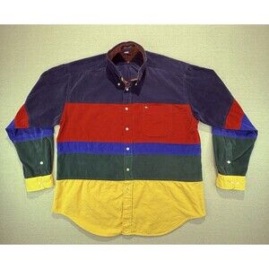 Tommy Hilfiger Vintage Colorblock Corduroy Shirt Mens XL Multi Color Long Sleeve
